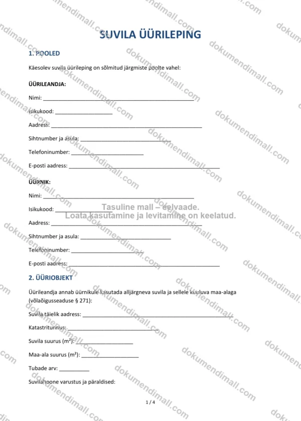 Suvila Üürileping | Lepingumall – Allalaaditav Word & PDF