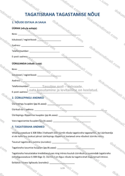 Tagatisraha Tagastamise Nõue | Lepingumall – Allalaaditav Word & PDF — dokumendimall DOCX-vormingus