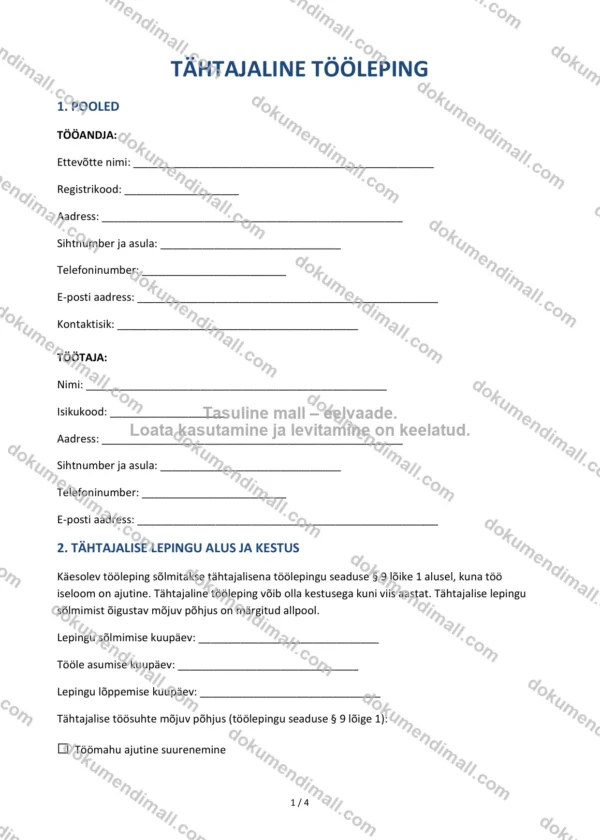 Tähtajaline Tööleping | Lepingumall – Allalaaditav Word & PDF