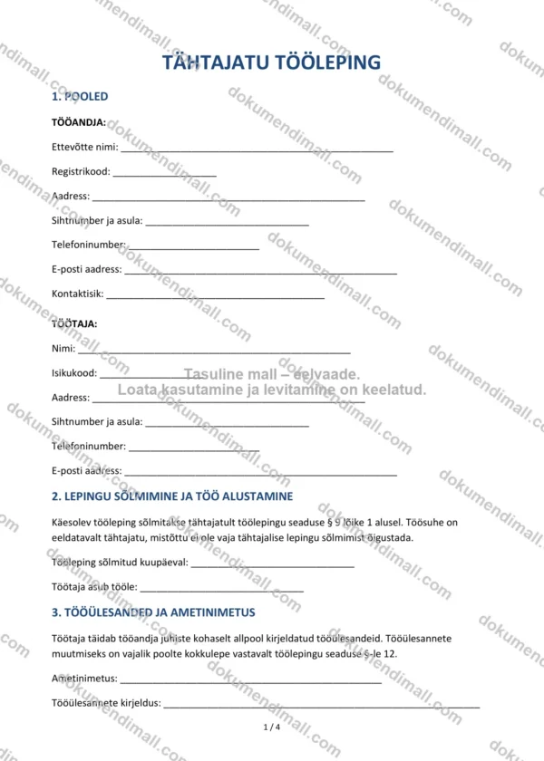 Tähtajatu Tööleping | Lepingumall – Allalaaditav Word & PDF