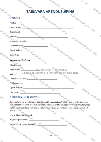 Tarkvara Arendusleping | Lepingumall – Allalaaditav Word & PDF — dokumendimall DOCX-vormingus