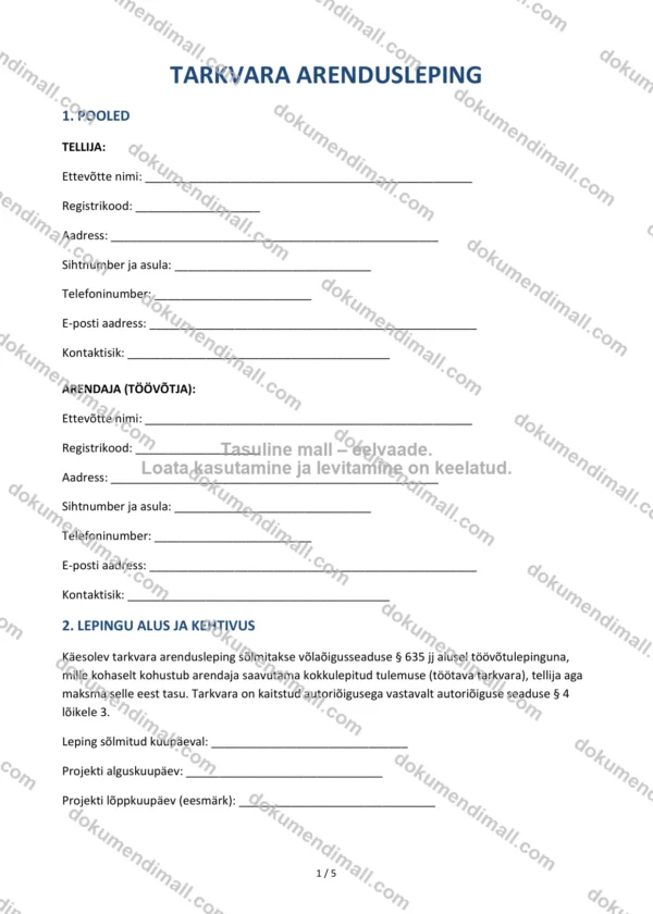 Tarkvara Arendusleping | Lepingumall – Allalaaditav Word & PDF