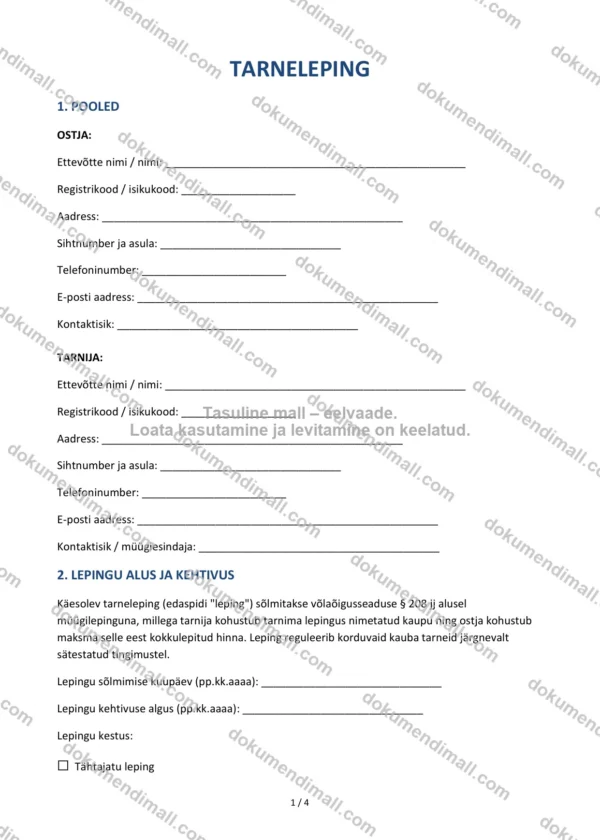 Tarneleping | Lepingumall – Allalaaditav Word & PDF