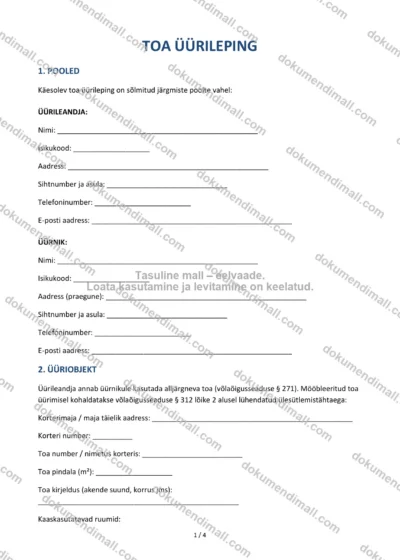 Toa Üürileping | Lepingumall – Allalaaditav Word & PDF — dokumendimall DOCX-vormingus