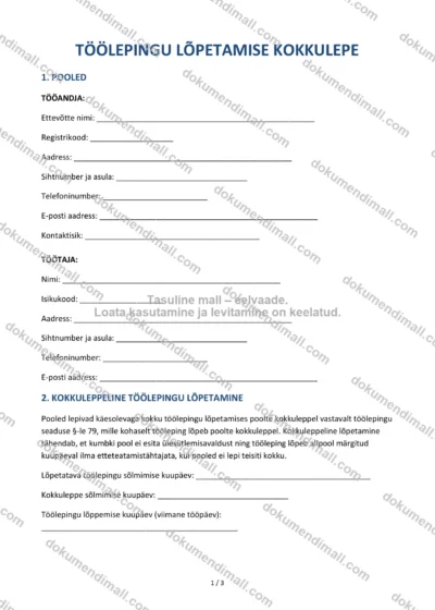Töölepingu Lõpetamise Kokkulepe | Lepingumall – Allalaaditav Word & PDF — dokumendimall DOCX-vormingus