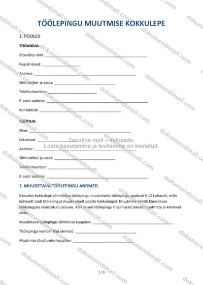Töölepingu Muutmise Kokkulepe | Lepingumall – Allalaaditav Word & PDF — dokumendimall DOCX-vormingus