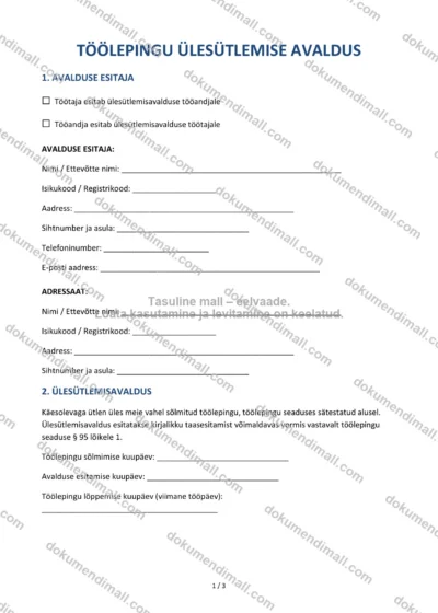 Töölepingu Ülesütlemise Avaldus | Lepingumall – Allalaaditav Word & PDF — dokumendimall DOCX-vormingus