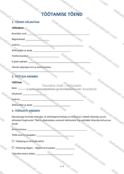 Töötamise Tõend | Lepingumall – Allalaaditav Word & PDF — dokumendimall DOCX-vormingus