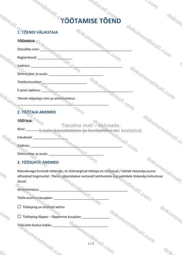 Töötamise Tõend | Lepingumall – Allalaaditav Word & PDF