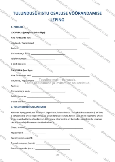 Tulundusühistu Osaluse Võõrandamise Leping | Lepingumall – Allalaaditav Word & PDF — dokumendimall DOCX-vormingus