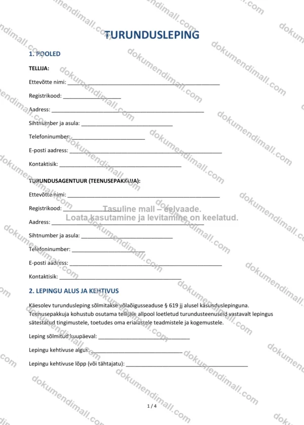 Turundusleping | Lepingumall – Allalaaditav Word & PDF