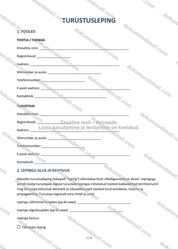 Turustusleping | Lepingumall – Allalaaditav Word & PDF
