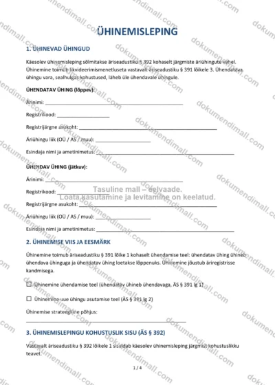 Ühinemisleping | Lepingumall – Allalaaditav Word & PDF — dokumendimall DOCX-vormingus