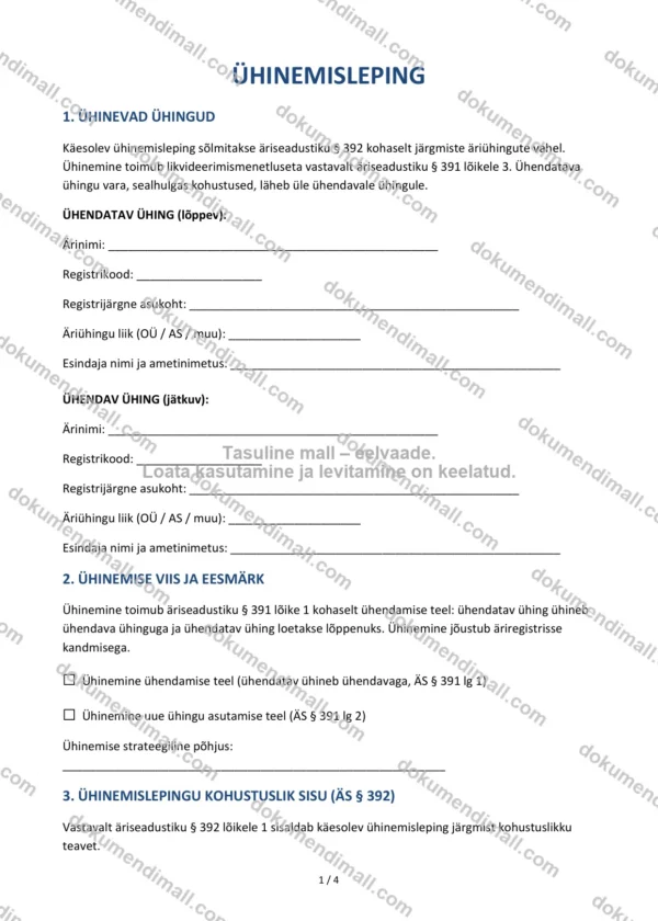 Ühinemisleping | Lepingumall – Allalaaditav Word & PDF