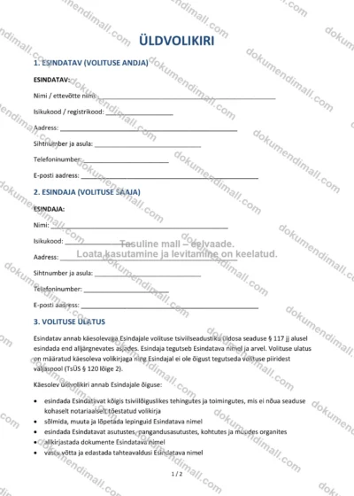 Üldvolikiri | Lepingumall – Allalaaditav Word & PDF — dokumendimall DOCX-vormingus