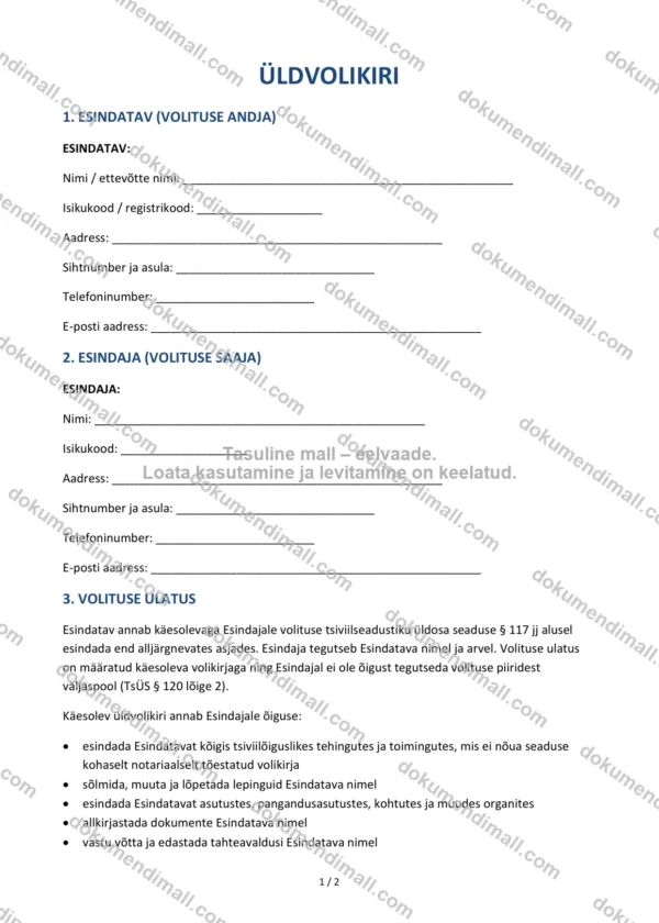 Üldvolikiri | Lepingumall – Allalaaditav Word & PDF