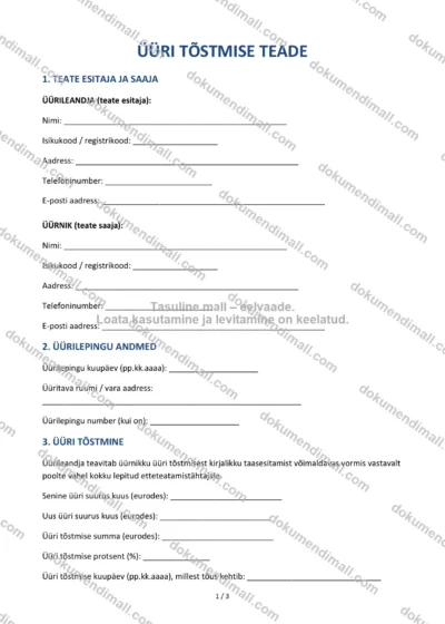 Üüri Tõstmise Teade | Lepingumall – Allalaaditav Word & PDF — dokumendimall DOCX-vormingus
