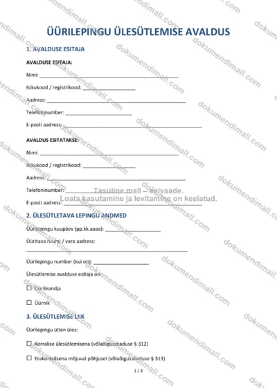 Üürilepingu Ülesütlemise Avaldus | Lepingumall – Allalaaditav Word & PDF — dokumendimall DOCX-vormingus