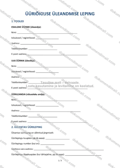 Üüriõiguse Üleandmise Leping | Lepingumall – Allalaaditav Word & PDF — dokumendimall DOCX-vormingus
