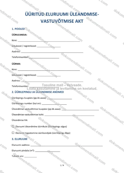 Üüritud Eluruumi Üleandmise-Vastuvõtmise Akt | Lepingumall – Allalaaditav Word & PDF — dokumendimall DOCX-vormingus