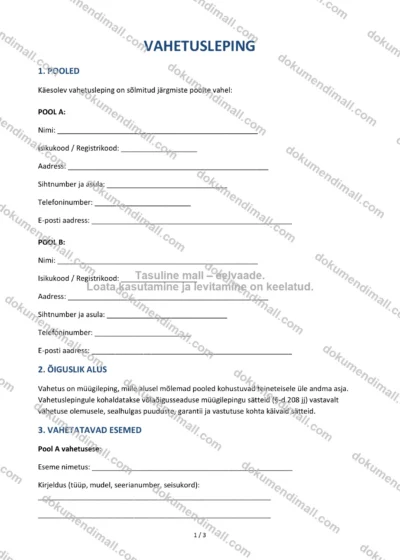 Vahetusleping | Lepingumall – Allalaaditav Word & PDF — dokumendimall DOCX-vormingus