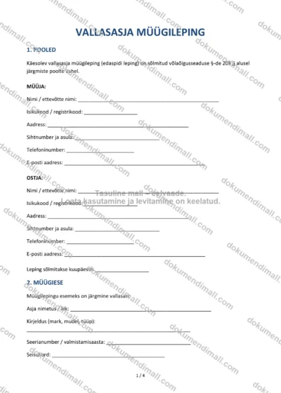 Vallasasja Müügileping | Lepingumall – Allalaaditav Word & PDF — dokumendimall DOCX-vormingus