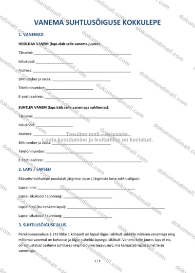 Vanema Suhtlusõiguse Kokkulepe | Lepingumall – Allalaaditav Word & PDF — dokumendimall DOCX-vormingus