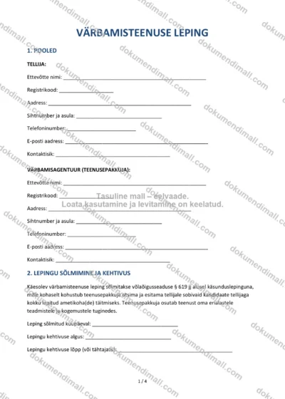 Värbamisteenuse Leping | Lepingumall – Allalaaditav Word & PDF — dokumendimall DOCX-vormingus