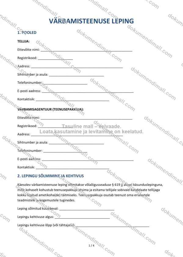 Värbamisteenuse Leping | Lepingumall – Allalaaditav Word & PDF