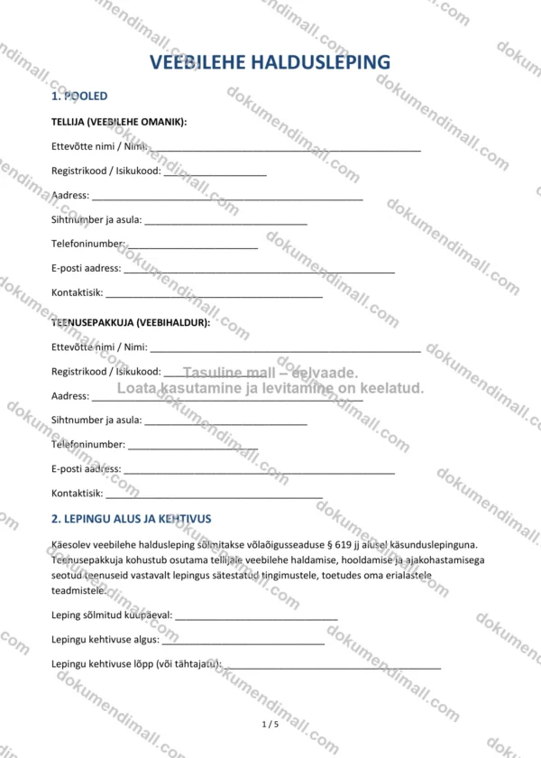 Veebilehe Haldusleping | Lepingumall – Allalaaditav Word & PDF