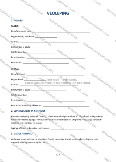Veoleping | Lepingumall – Allalaaditav Word & PDF — dokumendimall DOCX-vormingus