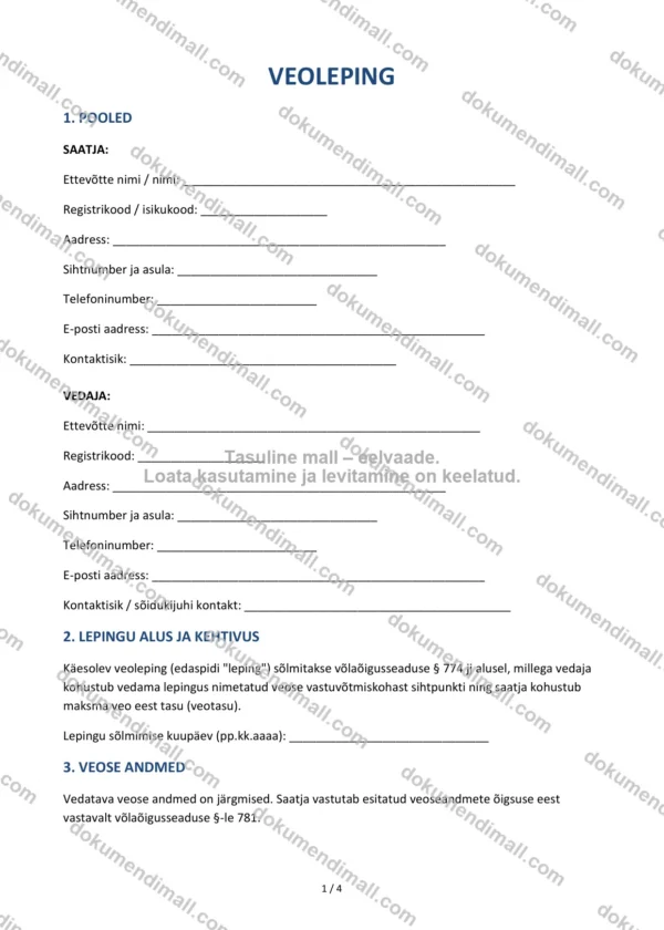 Veoleping | Lepingumall – Allalaaditav Word & PDF
