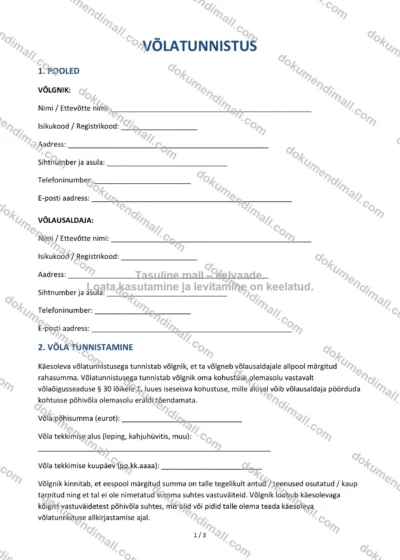Võlatunnistus | Lepingumall – Allalaaditav Word & PDF — dokumendimall DOCX-vormingus