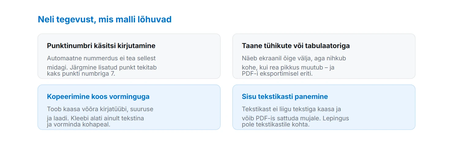 Neli tegevust, mis malli lõhuvad