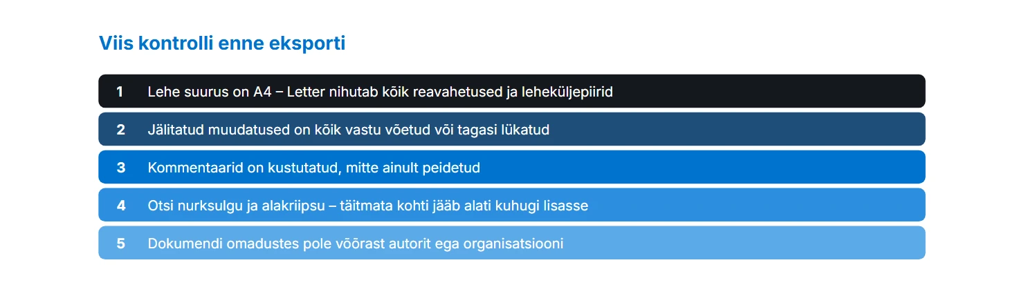 Viis kontrolli enne PDF-i eksportimist